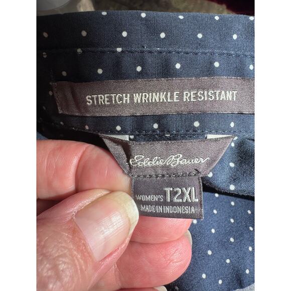 Womens T2XL EDDIE BAUER Blue White Polka Dot Button Down Long Sleeve Dress Shirt - Picture 4 of 6